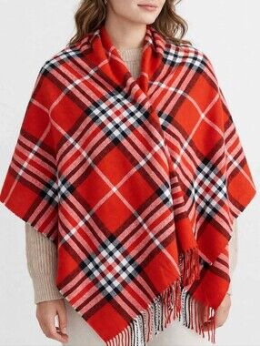Cashmere Feel Red Plaid Scarf 100% Acrylic Soft Fringe Tartan Wrap Blanket NWT
